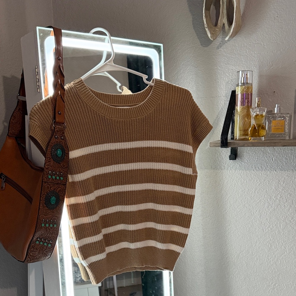 Scotch & Soda Tan and White Striped Sweater
